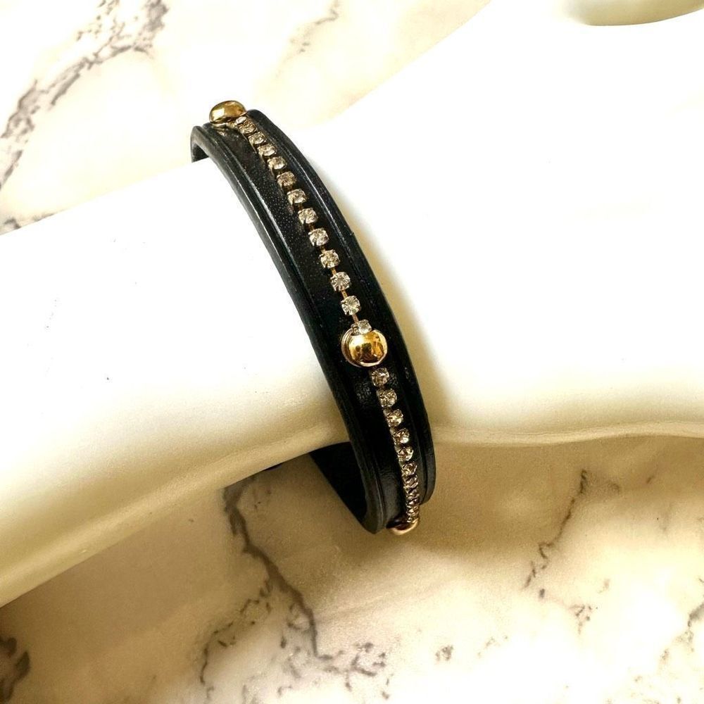 Yik Fung black leather rhinestone bracelet
